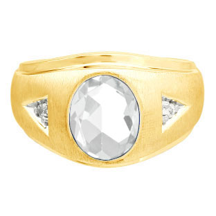 Diamond and Oval CZ Gemstone Men's Yellow Gold Ring
