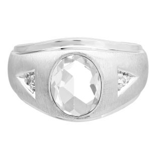 Diamond and Oval CZ Gemstone Men's White Gold Ring