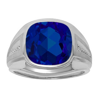 Diamond and Blue Sappihre Men's Large Ring In White Gold