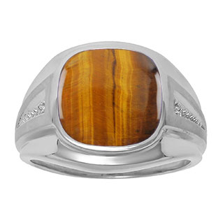 Diamond and Tiger Eye Men's Large Ring In White Gold