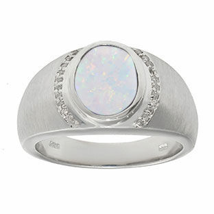 Men's Oval-Cut Opal and Diamond Ring In White Gold