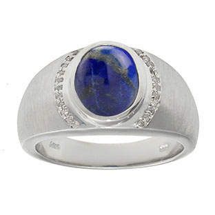 Men's Oval-Cut Lapis and Diamond Ring In White Gold