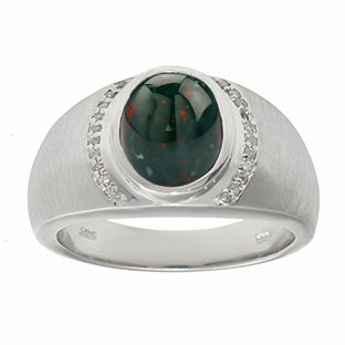 Men's Oval-Cut Bloodstone and Diamond Ring In White Gold
