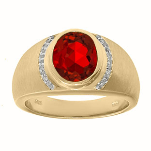 Men's Oval-Cut Ruby and Diamond Ring In Yellow Gold