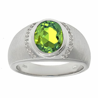 Men's Oval-Cut Peridot and Diamond Ring In Sterling Silver