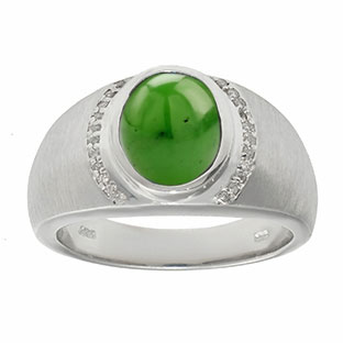 Men's Oval-Cut Jade and Diamond Ring In Sterling Silver
