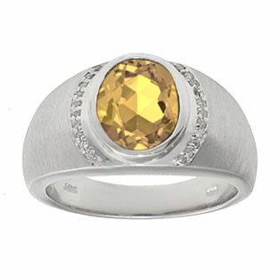 Men's Oval-Cut Citrine and Diamond Ring In Sterling Silver