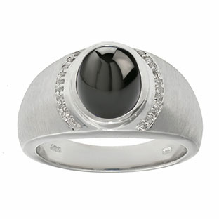 Men's Oval-Cut Black Onyx and Diamond Ring In Sterling Silver