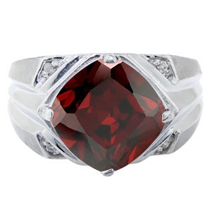 Sterling Silver Men's Large Garnet and Diamond Ring