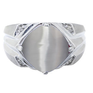 Sterling Silver Men's Large Cat Eye and Diamond Ring