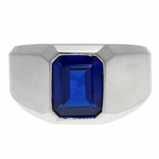 Emerald-Cut Sapphire Gemstone Custom Ring For Men In Sterling Silver