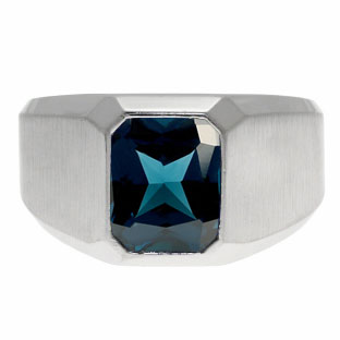 Emerald-Cut London Blue Topaz Gemstone Custom Ring For Men In Sterling Silver