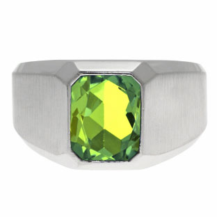 Emerald-Cut Peridot Gemstone Custom Ring For Men In Sterling Silver