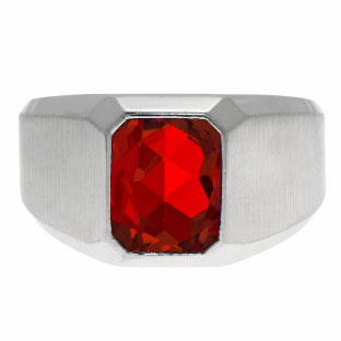 Emerald-Cut Ruby Gemstone Custom Ring For Men In Sterling Silver