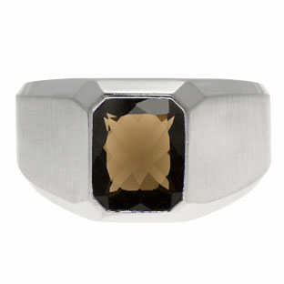 Emerald-Cut Smoky Quartz Gemstone Custom Ring For Men In Sterling Silver