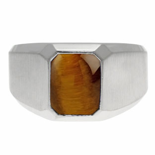 Emerald-Cut Tiger Eye Gemstone Custom Ring For Men In Sterling Silver