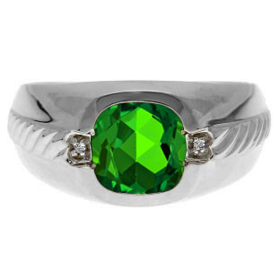 Men's Emerald and Diamond Accent Ring In Sterling Silver
