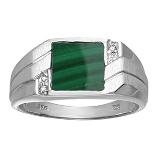Men's Square Malachite Diamond Ring In Sterling Silver
