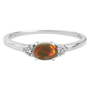 Petite Oval Cut Black Opal Gemstone Diamond Sterling Silver Ring