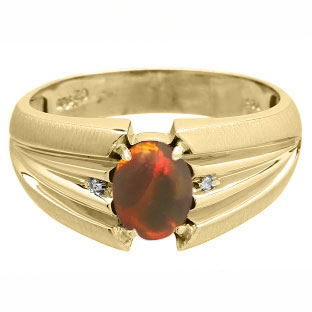 Oval Cut Black Opal Stone Diamond Men's Gold Ring