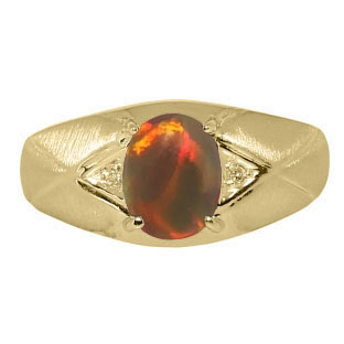 Mens Jewelry - Men's Yellow Gold Ring With Black Opal Stone and Diamonds