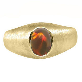 Yellow Gold Pinky Ring For Men Oval-Cut Black Opal Gemstone