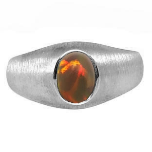 White Gold Pinky Ring For Men Oval-Cut Black Opal Gemstone