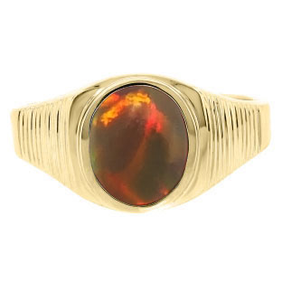 Men's Oval-Cut Black Opal Gemstone Simple Yellow Gold Ring