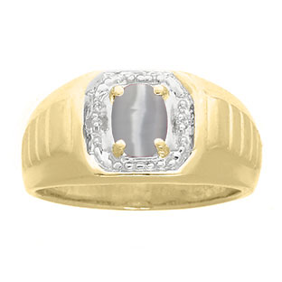Diamond and Yellow Gold Men's Grey Cat Eye Ring