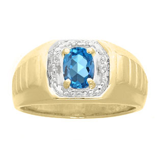 Diamond and Yellow Gold Men's Blue Topaz Ring
