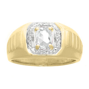 Diamond and Yellow Gold Men's White Topaz Ring