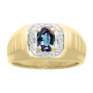 Diamond and Yellow Gold Men's Alexandrite Ring By Gemologica