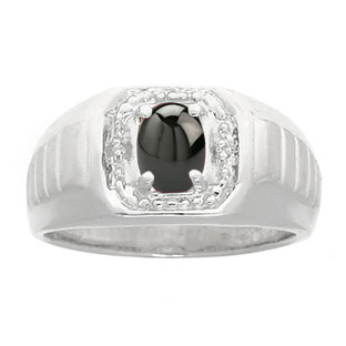 Diamond and White Gold Men's Black Star Sapphire Ring
