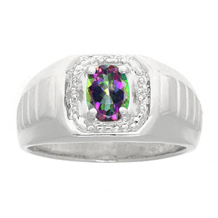 Diamond and White Gold Men's Mystic Fire Topaz Ring