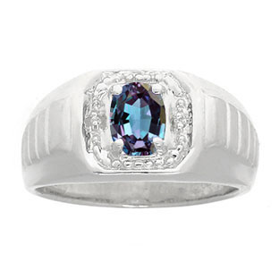 Diamond and White Gold Men's Alexandrite Ring By Gemologica