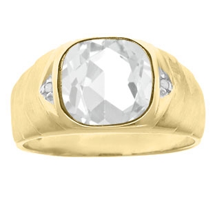 Men's Diamond Antique Cut White Topaz Ring In Yellow Gold