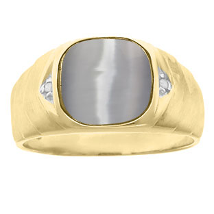 Men's Diamond Antique Cut Cat's Eye Ring In Yellow Gold