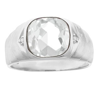 Men's Diamond Antique Cut White Topaz Ring In White Gold