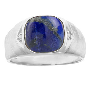 Men's Diamond Antique Cut Lapis Lazuli Ring In White Gold