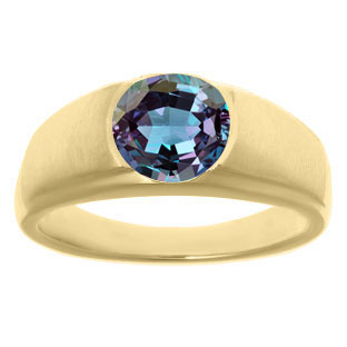 Men's Birthstone Rings - Round Alexandrite Birthstone Ring In Yellow Gold
