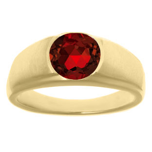 Men's Birthstone Rings - Round Garnet Birthstone Ring In Yellow Gold