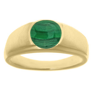 Men's Birthstone Rings - Round Malachite Birthstone Ring In Yellow Gold