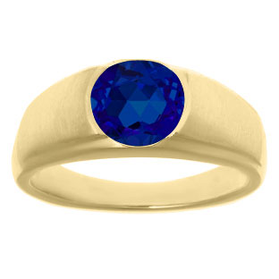 Men's Birthstone Rings - Round Sapphire Birthstone Ring In Yellow Gold