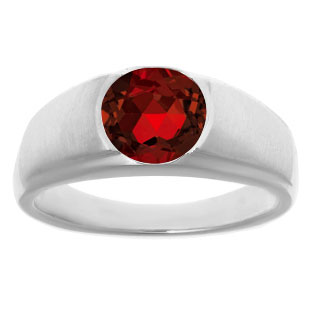Men's Birthstone Rings - Round Garnet Birthstone Ring In White Gold
