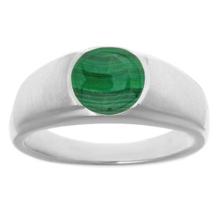 Men's Birthstone Rings - Round Malachite Birthstone Ring In White Gold
