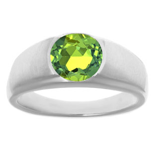Men's Birthstone Rings - Round Peridot Birthstone Ring In White Gold