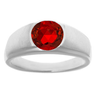 Men's Birthstone Rings - Round Ruby Birthstone Ring In White Gold