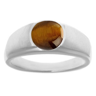 Men's Birthstone Rings - Round Tiger Eye Birthstone Ring In White Gold