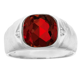 Men's Diamond Antique Cut Garnet Ring In Sterling Silver