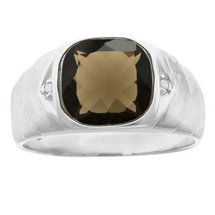 Men's Diamond Antique Cut Smoky Quartz Ring In Sterling Silver